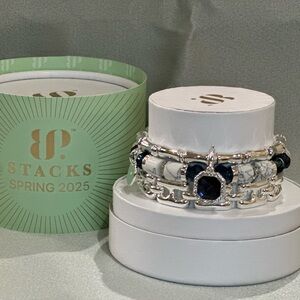 BP-Silver and Blue Stacked Bracelets